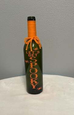 Halloween Decorative Wine Bottle Let's Get Spooky Orange Trim